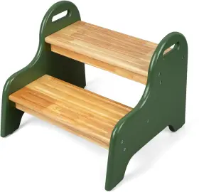 Rub-11gr Strongtek Kids 2 Step Stool Oak Wood For Children Safe And Green