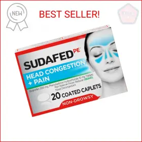 Sudafed 300450551207 Pe Non-drowsy Head Congestion Pain Relief Caplets With Ibuprofen 200 M
