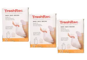 87072 Sunbeam Trashrac 5 Gal. Trash Bags Handle Tie - 72 Count 3 Pack Of White
