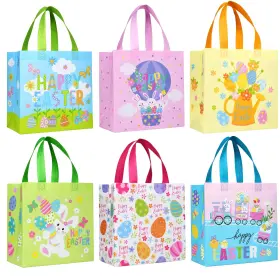 Scnw001 Suncolor 6 Pack 4.7 Inch Non Woven Tote Bags With Bunny Design Easter
