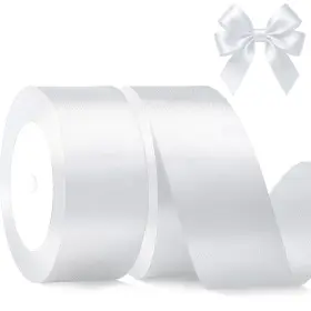 Rb-25w Sutoug Satin Ribbon 1-1/2 Inch X 2 Rolls 50 Yards White Gift Packaging Wide Fabric