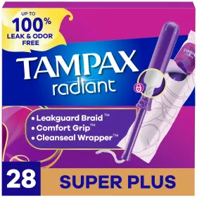 Tampax 073010719910 Radiant Tampons Super Plus Absorbency Leakguard 28 Count Braid Unscented Tampax 073010719910 Radiant Tampons Super Plus Absorbency Leakguard 28 Count Braid Unscented