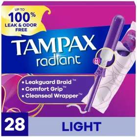 10073010715124 Tampax Stay Protected All Day - Radiant Light Absorbency Tampons 28 Count