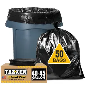 Tasker 655043800577 40-45 Gallon Trash Bags 50 With Ties 1 Count Pack Of Black