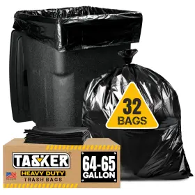 Tasker 655043800645 65 Gallon Trash Bags For Toter 32 Count Pack Of 1 Black