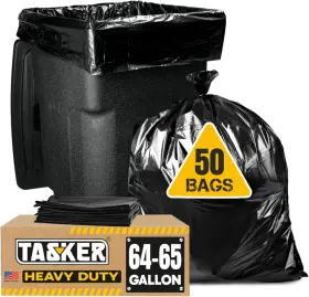 Tasker 655043800652 65 Gallon Trash Bags Heavy Duty 50 Count Pack Of 1 Black
