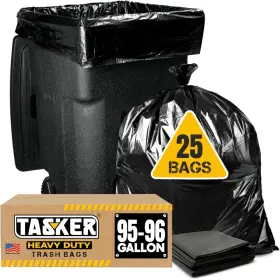 Tasker 655043800683 95-96 Gallon Trash Bags Heavy Duty 25 Count Pack Of 1 Black