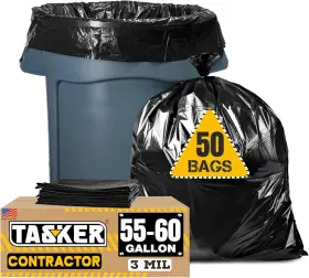 Tasker 655043800881 Contractor Garbage Bags 55 Gallon 3 Mil 1 Count Pack Of 50 Black