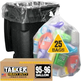 95-100 Tasker 655043800911 Gallon Clear Trash Bags Heavy Duty 1 Count Pack Of 25