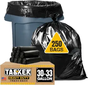 Tasker 704831998368 30-33 Gallon Trash Bags Heavy Duty 250 Count Pack Of 1 Black