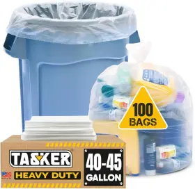 Tasker 704831998399 45 Gallon Trash Bags Heavy Duty Huge 100 1 Count Pack Of Clear