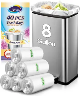 03171629 Teivio 8 Gallon 40 Counts Strong Medium Trash Bags 1 Count Pack Of Clear