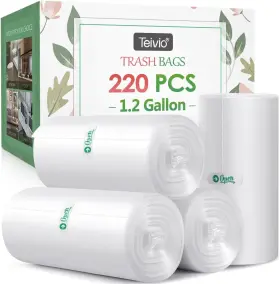 Teivio 722970107199 1.2 Gallon 220 Counts Strong Trash Bags Garbage 1 Count Pack Of Clear