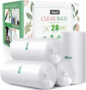 Teivio 722970107212 2.6 Gallon 220 Counts Strong Trash Bags Garbage By Clear