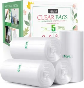 Teivio 739929025329 5 Gallon 220 Counts Strong Trash Bags Garbage Count Pack Of 1 Clear