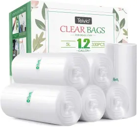 Teivio 739929025589 1.2 Gallon 330 Counts Strong Trash Bags Garbage 1 Count Pack Of Clear