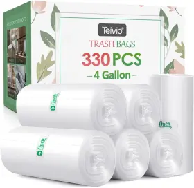 Teivio 739929025602 4 Gallon 330 Counts Strong Trash Bags Garbage Count Pack Of 1 Clear