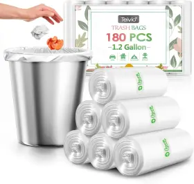 Teivio 739929025718 1.2 Gallon 180 Counts Small Strong Trash Bags 5 Count Pack Of 1 Clear