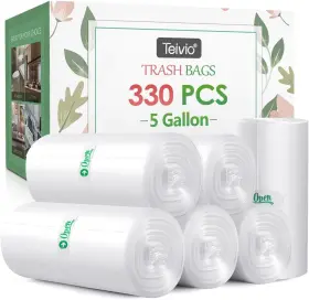 Teivio 759838075543 5 Gallon 330 Counts Strong Trash Bags Garbage 1 Count Pack Of Clear