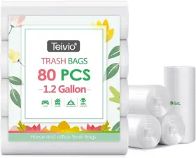 Teivio 769937076402 1.2 Gallon 80 Counts Strong Trash Bags Garbage Bathroom Can Clear