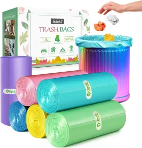 Teivio 795802412723 4 Gallon 330pcs Strong Trash Bags Colorful 1 Count Pack Of 330 Multicolor