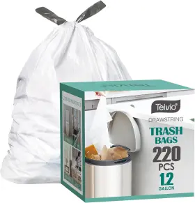 Teivio 795802412754 1.2 Gallon 220pcs Strong Drawstring Trash Bags 220 Count Pack Of 1 White