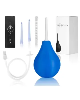 Temontian 723258480850 Enema Bulb Kit Douche For Men Women Beginners With 19.7in Hose 4 Nozzles Blue