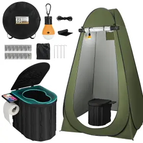 P01-luy-cesuo-camo-khi Thallike Portable Camping Toilet With Pop-up Privacy Tent 12-inch Army Green