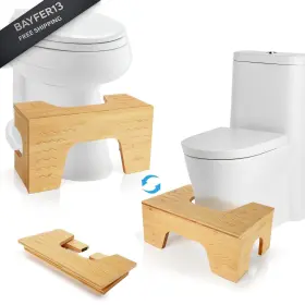 Thalomely 627179765167 Foldable Toilet Stool Squat 7 Inch And 9 Adjustable Heights Natural