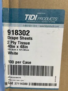 918302 Tidi Products Drape Sheets 40 Inch X 48 White 2-ply 100/cs