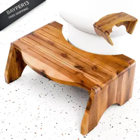 Tinamo 602697381006 7 Inch Acacia Wood Foldable Toilet Stool Round Edge Squatting
