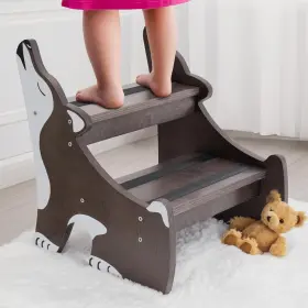 Dogstepcrowned997 Tiny People Kingdom Crowned Cuddles - Premium Wooden Step Stool For Kids Toddler Dark Brown
