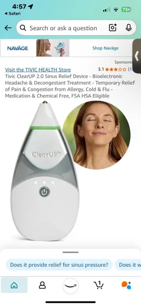 Tivic Health 850006251179 Clearup 2.0 Sinus Relief Device