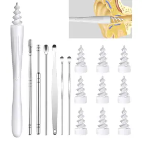Toeah 717956292396 Ear Wax Removal Kit - 7 Tool Set With Soft Silicone Tips White