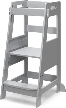 Detd0001-grey Toetol Bamboo Toddler Step Stool Grey Learning Standing Helper Tower For Gray