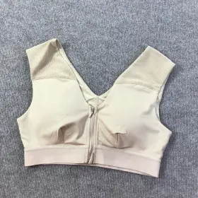 502534 Tommie Copper Shoulder Support Bra Medium Womens Beige Zip Front Compression Top