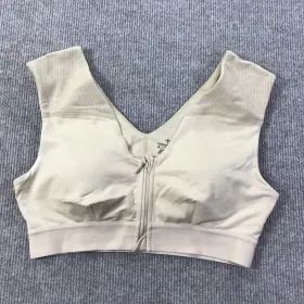 503574 Tommie Copper Shoulder Support Sport Bra Medium Zip Front Infused Gym Tan