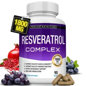V1r0 Toplux Resveratrol Supplement 1800 Mg Antioxidant 90 Capsules Brain Health Complex