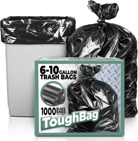 Toughbag 810160880202 6-10 Gallon Trash Bags 1000 Count - Small Bulk Black