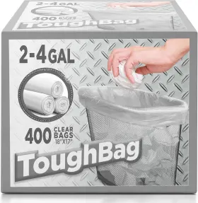Toughbag 810160880226 2-4 Gallon Small Trash Bags 400 Count - Clear Bathroom