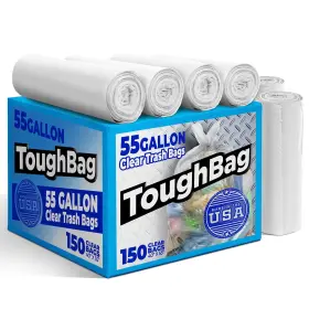 Toughbag 850040909784 55 Gallon Clear Trash Bags 1 Count Pack Of 150
