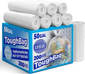 Toughbag 850040909791 50 Gallon Trash Bags Heavy 1 Count Pack Of 200 - Clear