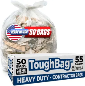 Tb5560c50 Toughbag Contractor Trash Bags 55-60 Gallon Heavy Duty 2.5 55 Gal - Clear