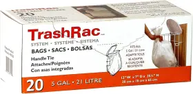 87020 Trashrac 5 Gal. Trash Bags Handle Tie 20 Pk No Color