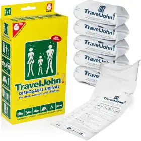 Traveljohn 754465878390 Disposable Urinal For All Genders Adults And 6 Bags White