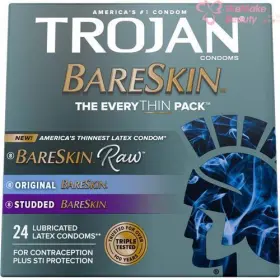 M99965 Trojan Bareskin Raw Thin Lubricated Latex Condoms 24 Count New In Box