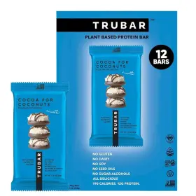 Trubar 850065948423 Vegan Protein Bar Cocoa Coconut Gluten Free 23g 12 Ct Coconuts Plant Carb