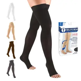 Truform 0868bl-2l Compression Stockings 20-30 Mmhg Thigh High Open Toe Black 2x-large