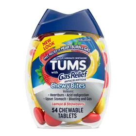 Tums 307663072956 Chewy Bites Chewable Antacid Tablets With Gas Relief Lemon Red And Yellow