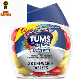 Tums 307663075544 Chewy Bites Chewable Antacid Tablets With Gas Relief Lemon &